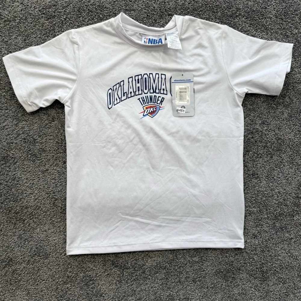 Kids Size 6 Oklahoma City Thunder Kids White Swim Shirt UV 50 Short Sleeve NBA